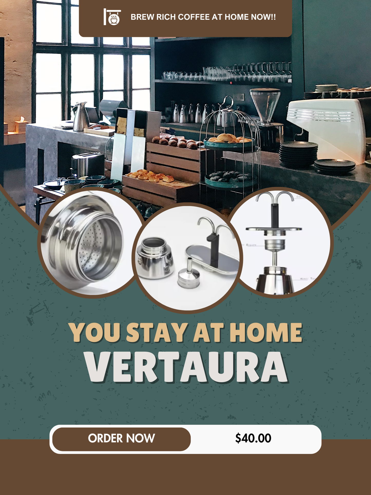Vertaura Classic Italian Style Double-Tube Espresso Maker (200ml)